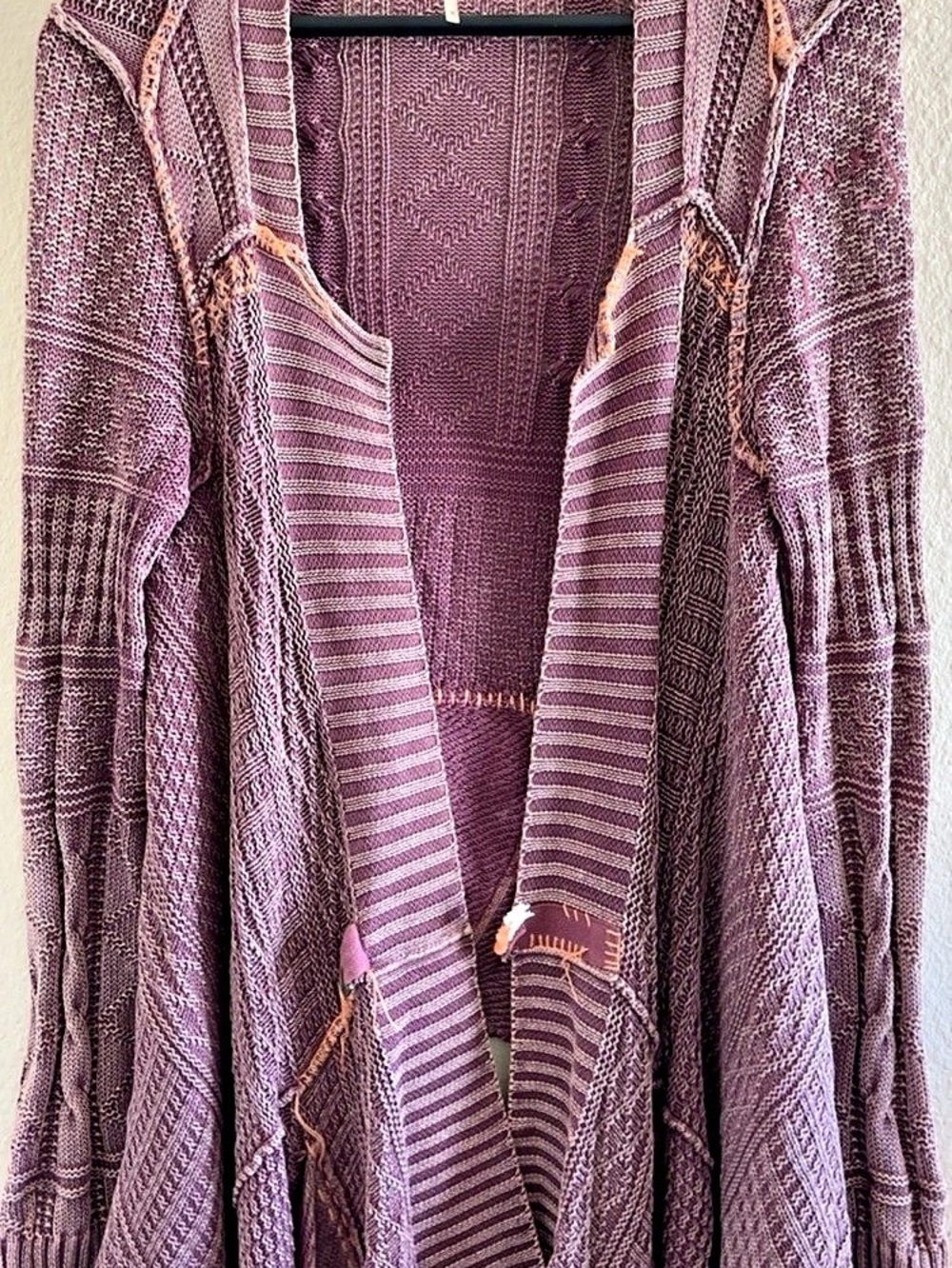 Free People Textured Open Front Cardigan in Purple